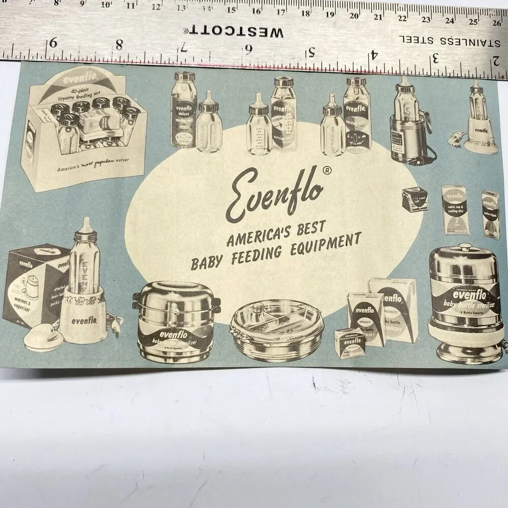 Vintage 1950s Evenflo Duluxe 8 oz Glass Baby Bottles Pyrex With Label Made USA